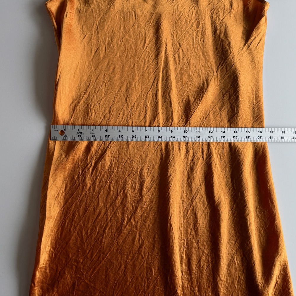 Vince NWT Satin Crinkle Sleeveless Tank Scoopneck Deep Orange Midi Slip Dress M - Picture 9 of 9